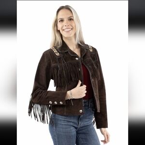 NWT Scully Dark Brown Genuine Leather Jacket with Fringe NFR Western Size XL